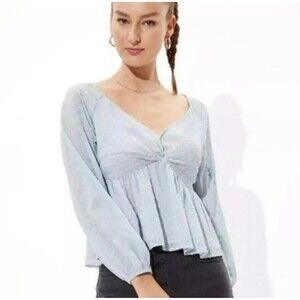 American Eagle Babydoll Top Blue Size Medium